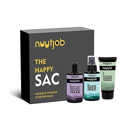 Nuutjob - Happy Sac Box | Nuutjob Mini Combo Pack | Nuutwash, Nuutguard & NuutFresh | 50 ml Each Nuutjob - Happy Sac Box | Nuutjob Mini Combo Pack | Nuutwash, Nuutguard & NuutFresh | 50 ml Each