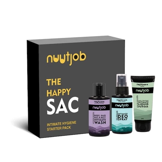 Nuutjob - Happy Sac Box | Nuutjob Mini Combo Pack | Nuutwash, Nuutguard & NuutFresh | 50 ml Each Nuutjob - Happy Sac Box | Nuutjob Mini Combo Pack | Nuutwash, Nuutguard & NuutFresh | 50 ml Each