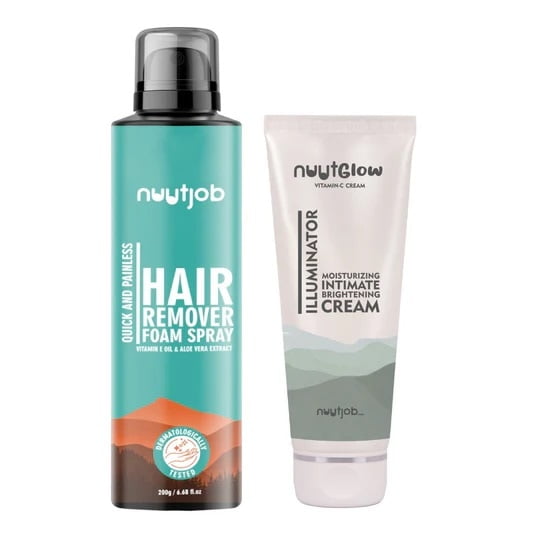 Nuutjob - Combo Pack Hair Removal Spray Quick-Easy & Painless Hair Removal | Unisex Adult + Nuutglow | Vitamin C Infused Intimate Moisturizing and Brightening Cream Combo Pack Nuutjob - Combo Pack Hair Removal Spray Quick-Easy & Painless Hair Removal | Unisex Adult + Nuutglow | Vitamin C Infused Intimate Moisturizing and Brightening Cream Combo Pack