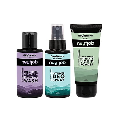 Nuutjob - Happy Sac Box | Nuutjob Mini Combo Pack | Nuutwash, Nuutguard & NuutFresh | 50 ml Each Nuutjob - Happy Sac Box | Nuutjob Mini Combo Pack | Nuutwash, Nuutguard & NuutFresh | 50 ml Each