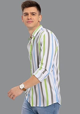 Multicolor Stripe Cotton Men Stripe Shirt-47854
