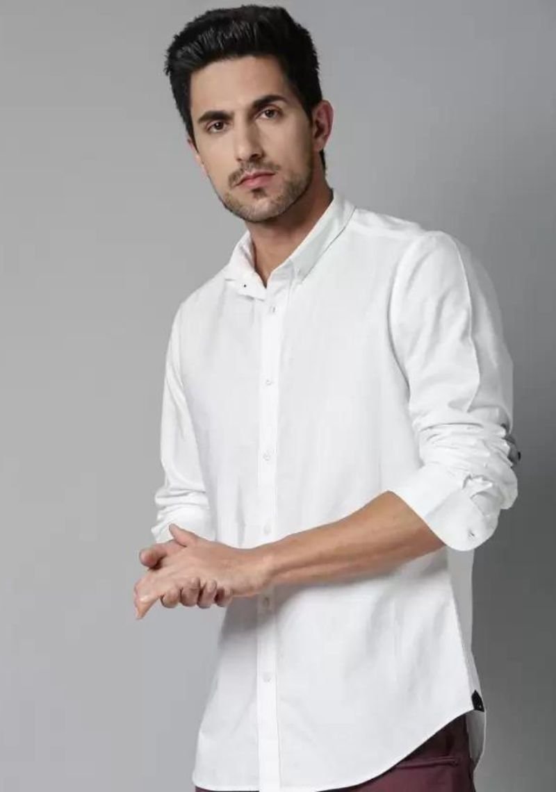White Cotton Collar Men Solid Shirt-43937
