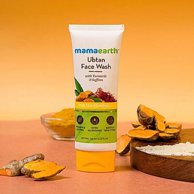 Mamaearth Ubtan Natural Face Wash for All Skin Type with Turmeric & Saffron for Tan removal and Skin brighting 100 Ml