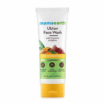 Mamaearth Ubtan Natural Face Wash for All Skin Type with Turmeric & Saffron for Tan removal and Skin brighting 100 Ml