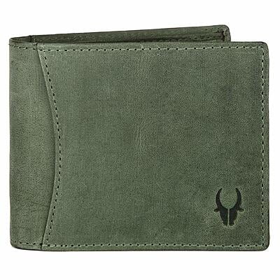 WILDHORN ® Men's RFID Protected Genuine Leather Wallet Keychain and Pen Combo (Green Hunter)